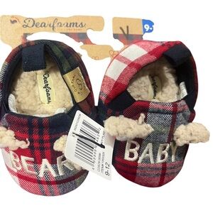 Dearfoams Baby 9-12 mos Plaid Slippers - Red, Black, and White